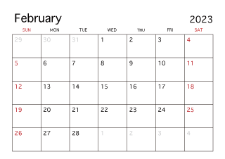 Calendario febrero 2023