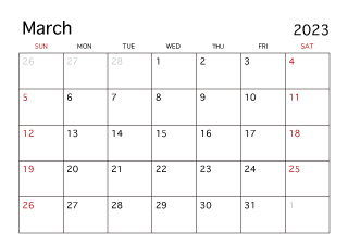 Calendario marzo 2023