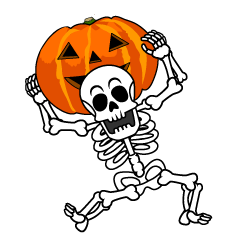 Skeleton Carrying a Pumpkin