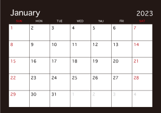 Calendario Negro Enero 2023