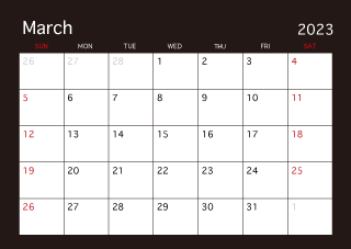 Calendario Negro Marzo 2023