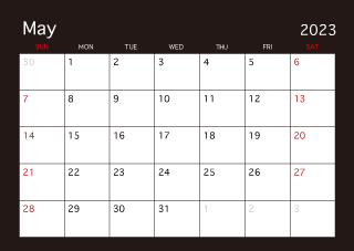 Calendario Negro Mayo 2023