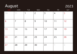 Calendario Negro Agosto 2023