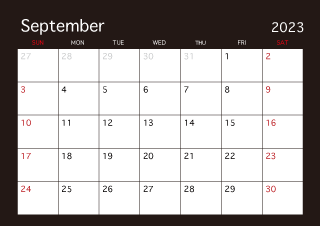 Calendario Negro Septiembre 2023