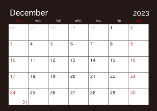 Calendario Negro Diciembre 2023