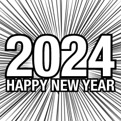 Happy New Year 2024 Black and White