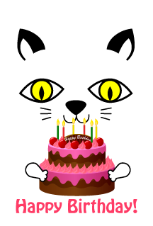 Pastel de cumpleaños y gato Feliz cumpleaños