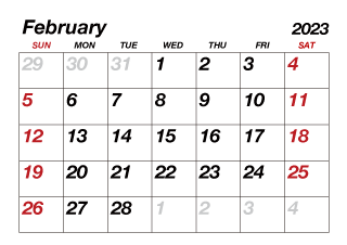 Calendario Febrero 2023
