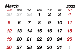 Calendario Marzo 2023 sin Líneas