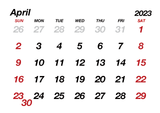 April2023 Calendar without Lines
