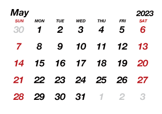 Calendario Mayo 2023 sin Líneas