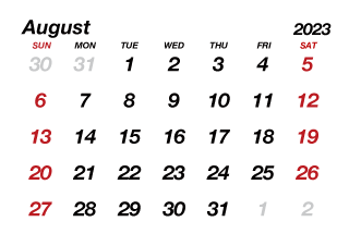 Calendario Agosto 2023 sin Líneas