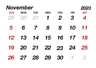 November 2023 Calendar without Lines