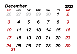 December 2023 Calendar without Lines