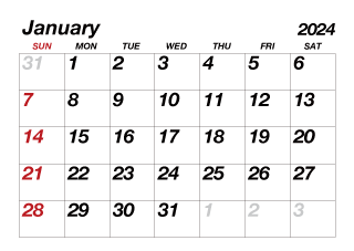 January 2024 Calendar Large Text