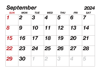 September 2024 Calendar Large Text