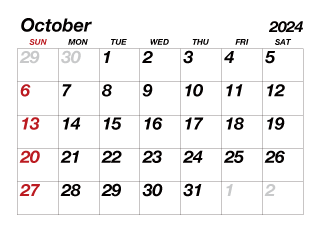 October2024 Calendar Large Text