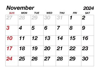 Calendario Noviembre 2024 con Texto Grande