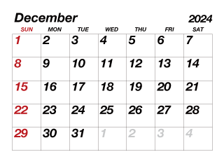 December 2024 Calendar Large Text