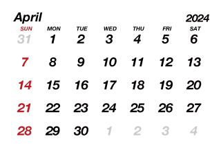 Calendario Abril 2024 sin líneas