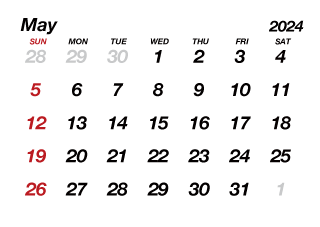 Calendario Mayo 2024 sin líneas
