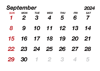 Calendario Septiembre 2024 sin líneas